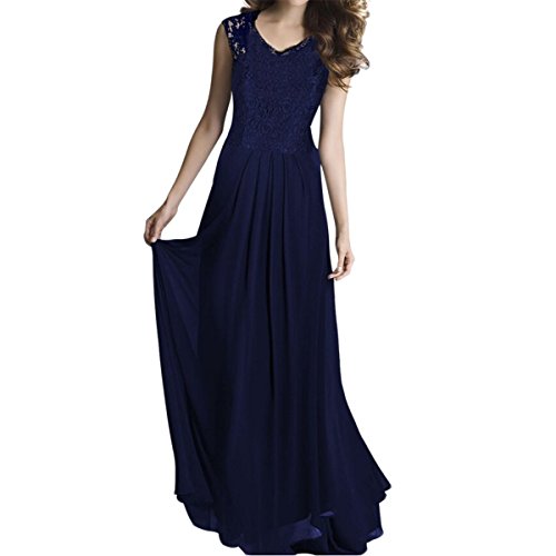 Sue&Joe Women's Chiffon Bridesmaid Dress Lace V-neck Sleeveless Vintage Maxi Dress