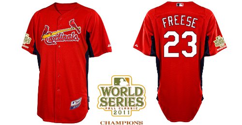 St. Louis Cardinals Authentic MLB Jerseys David Freese RED Cool Base Batting Practice Jersey w/2011 World Series Champions Patch (50/L)