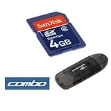 Sandisk 4gb Sdhc Sd Memory Card with Adapter + Black USB Memory Card Reader ....