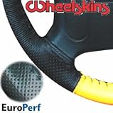 Universal Size A Wheelskins EuroPerf Perforated Color Genuine Leather Steering Wheel Covers TopColor - Black SideColor - Black