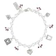 Heart Charm Bracelet in Sterling Silver with Beads of Garnet on 7" Rolo Bracelet, #8216