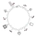 Heart Charm Bracelet in Sterling Silver with Beads of Garnet on 7" Rolo Bracelet, #8216