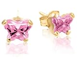 Baby Pink Cubic Zirconia (CZ) Butterfly Stud Earrings in 10K Yellow Gold