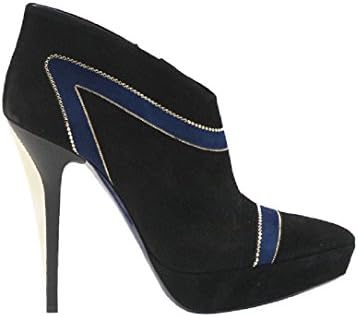 Loriblu Black Suede W/Blue Suede Stripe-Gold Trim Platform Ankle Boot
