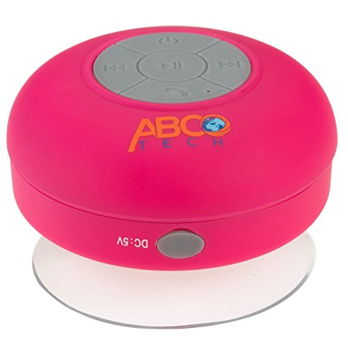Abco Tech Water Resistant Wireless Bluetooth Shower Speaker with Suction Cup and Hands-Free Speakerphone, Pink
