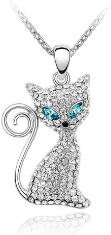 Authentic Austrian blue crystal 18K white gold plated lovely cat pendant necklace with Swarovski Elements jewelry