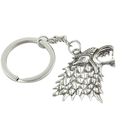 Beauty Clubs Thrones House Stark Head 3D Metal Keyring Keychain Silver Color