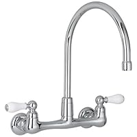 American Standard 7293.252.002 Heritage Wall-Mount Gooseneck Kitchen Faucet with Porcelain Lever Handles, Chrome