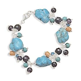 7.5 Turquoise Nugget Bracelet with Amethyst, Coral and Turquoise Beads by West Coast Jewelry