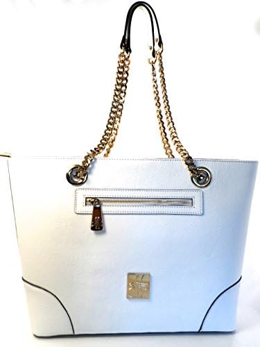 Sylvia Noster Women's Madison with Embossed Cross Motif White Leather Chain Tote