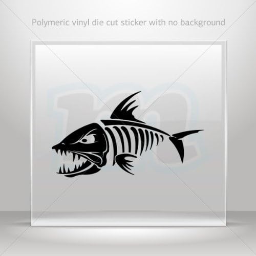 Sticker Decal Skeleton Fish bones car helmet window bike Garage door 10 X 5.7 Inches Black 1002 XRX6W
