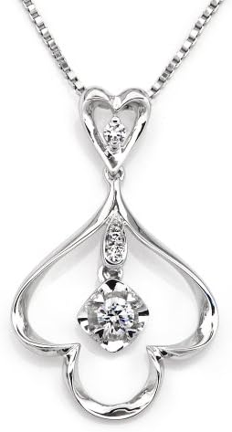 18K White Gold Flower Pental 4 Heart-Shape Prong Setting Diamond Pendant w/ Silver Chain (0.12ct,G-H Color,SI1-SI2 Clarity)