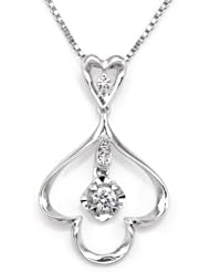 (X1000Diamond-FBA) 18K/750 White Gold Flower Pental 4 Heart-Shaped Prong Setting Diamond Pendant w/ 925 Sterling Silver Chain (0.12 cttw, G-H Color, VS2-SI1 Clarity)