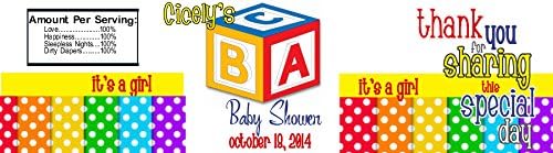 30 Personalized Water Bottle Labels ABC Block Baby Shower Party Favors Style 3
