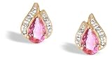 14K Yellow Gold Pear Created Pink Sapphire and Diamond Flame Earrings