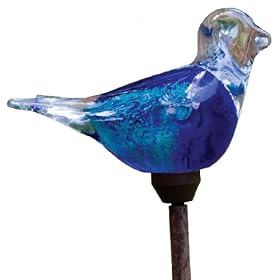 Evergreen 48151 Garden Metal and Glass Stake, Blue Bird