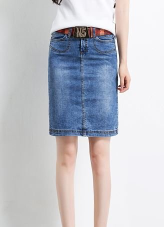 (ALLURE) デニム スカート タイト ペンシルスカート スリット ブルー ライトブルー AF0510