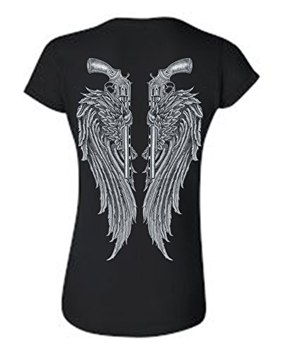 Women's Juniors Beautiful Angel Wings Pistols Tucked T-Shirt