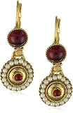 Antiquities Couture Garnet Hued &  Faux Pearl Lever Back Earrings