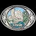 Pewter Belt Buckle - Canada with Western Scroll - Pewter Belt Buckle