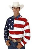 Mens Long Sleeve Roper Stars & Stripes Pieced American Flag Patriotic _ M _ red