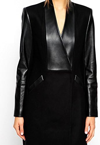Miss Cookies Womens Faux Leather Trim Long Black Open Front Cardigan Jacket (L)