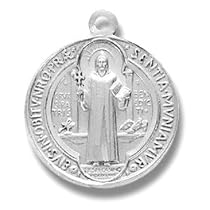 Small Round St. Benedict Medal Sterling Silver - 18" chain, boxed