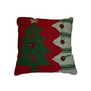 October Hill Holiday Hooked Country Christmas Tree Pillow 14 Inch