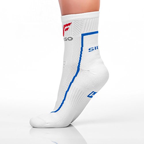 #1 Athletic Cushion Crew Socks for Mens and Womens, Anti-Sweat, No Blisters White/Blue Medium