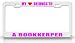 MY HEART BELONGS TO A BOOKKEEPER Occupation Metal Auto License Plate Frame Tag Holder, White/Pink