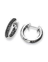 14k White Gold Black Diamond In/Out Hinged Hoop Earrings. Carat Wt- 0.423ct