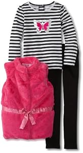 Young Hearts Girls 2-6x 3 Piece Fur Butterfly Knit Vest Set