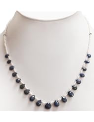 Natural Fresh Water Pearl & Sapphire Drops Beaded Designer Necklace