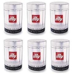 illy Caffe Scuro Fine Grind Coffee (Dark Roast, Black Band). Box of six 8.8oz coffee cans.