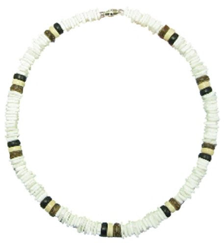 Native Treasure Puka Shell Necklace White Chip and Coco Bead Beach Choker - 18