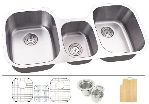 46 Inch Stainless Steel Undermount Triple Bowl Kitchen Sink - 16 Gauge Free Accessories