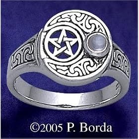 Crescent Pentacle Ring w  Moonstone by Moonstone Birthstones