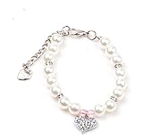 smalllee_lucky_store©Small Cat Dog Handmade Pearl Necklace Pet Jewelry Pink Crystal Heart,Size S