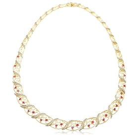 18k Yellow Gold Overlay Sterling Silver Ruby w  Diamond Accent Necklace, 18 by Ruby Birthstones