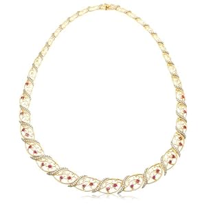 18k Yellow Gold Plated Sterling Silver Ruby and Diamond-Accent Necklace, 18 by
