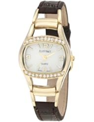 Ellen Tracy Womens ET5016STK Dark Brown Croco Leather Gold Metal Hinge Mother Of Pearl Dial Watch