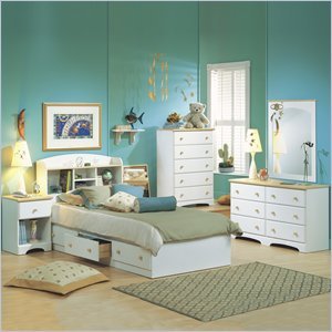 South Shore Newbury Kids White Twin Wood Captain's Bed 4 Piece Bedroom Set