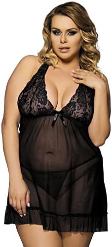 Sharelove Women's Lace Lingerie Set Babydoll Underwear Plus Size (4X-Large, Black)