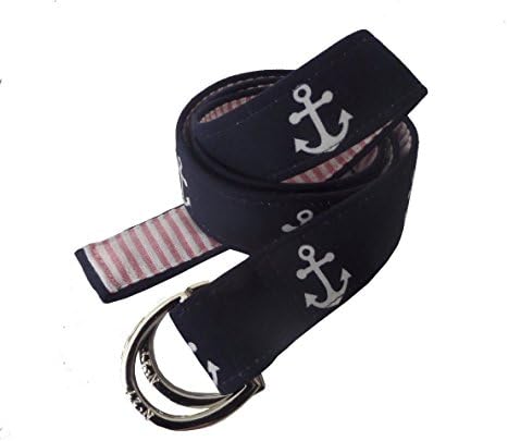 No27 Womens Anchor and Seersucker Nautical D-Ring Fabric Belt