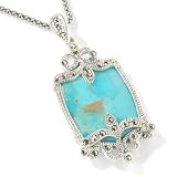 Sterling Silver Turquoise or Mother of Pearl & Marcasite Pendant w/ Chain