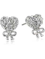 Betsey Johnson "Crystal Rhodium" Crystal Heart and Bow Stud Earrings