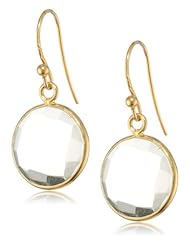 Faceted Round Shape Bezel with Gold over Silver Ear Wire Drop Earrings
