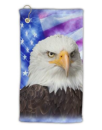 TOOLOUDPatriotic All American Eagle All Over Micro Terry Gromet Golf Towel 15" x 22" Super Absorbent, Lightweight