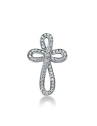 14K White Gold Round Diamond Pave Set Cross Pendant (0.83ct)