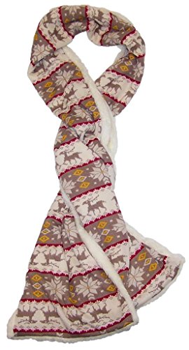 Best Winter Hats Women's Snowflake Reindeer Design Warm Plush Scarf(One Size) - Brown/Beige